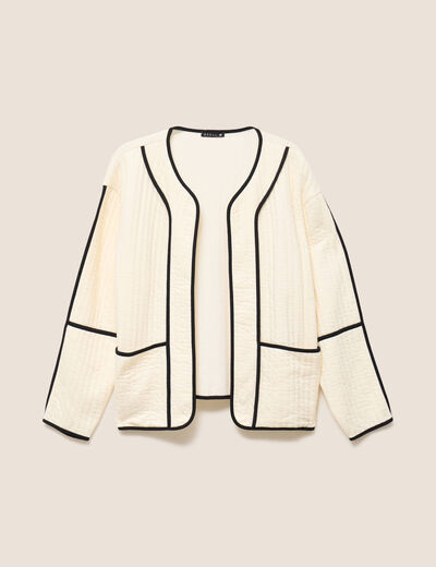 Veste manches longues sans col ecru femme