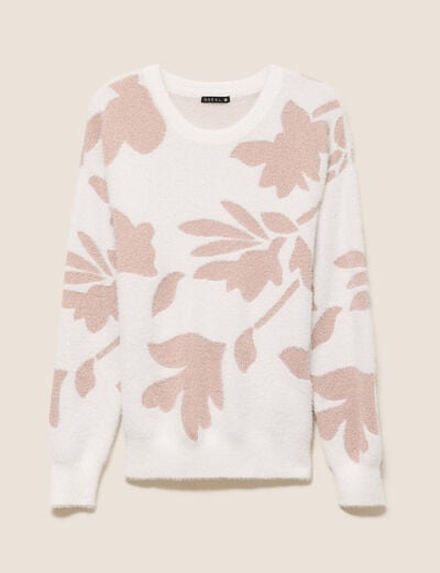 Pull col rond manches longues beige femme