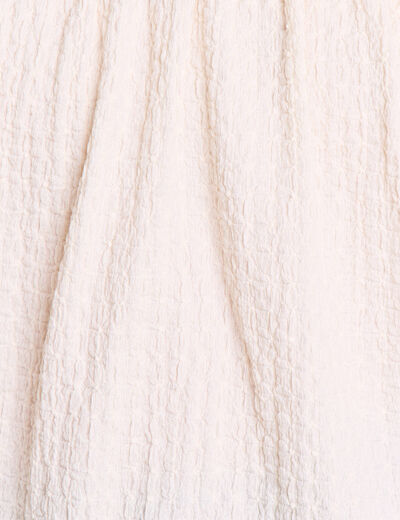 Blouse boh&egrave;me maille cr&ecirc;p&eacute;e ecru femme