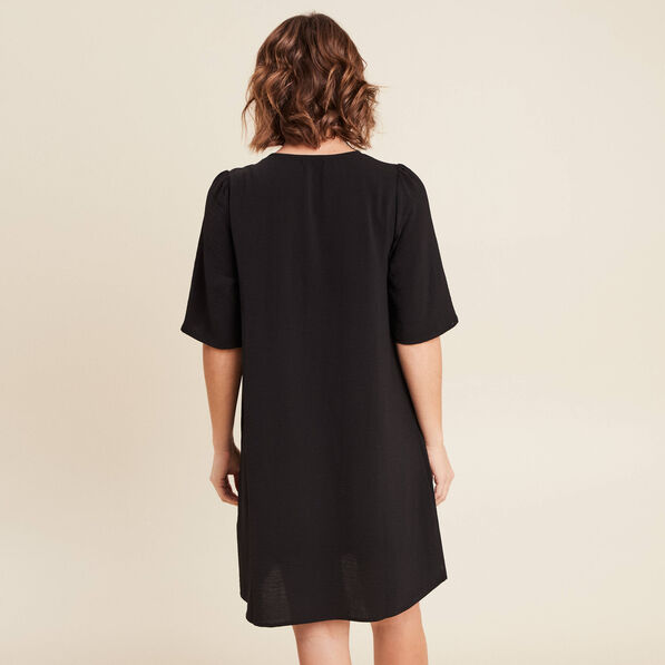 Robe évasée col en V noir femme