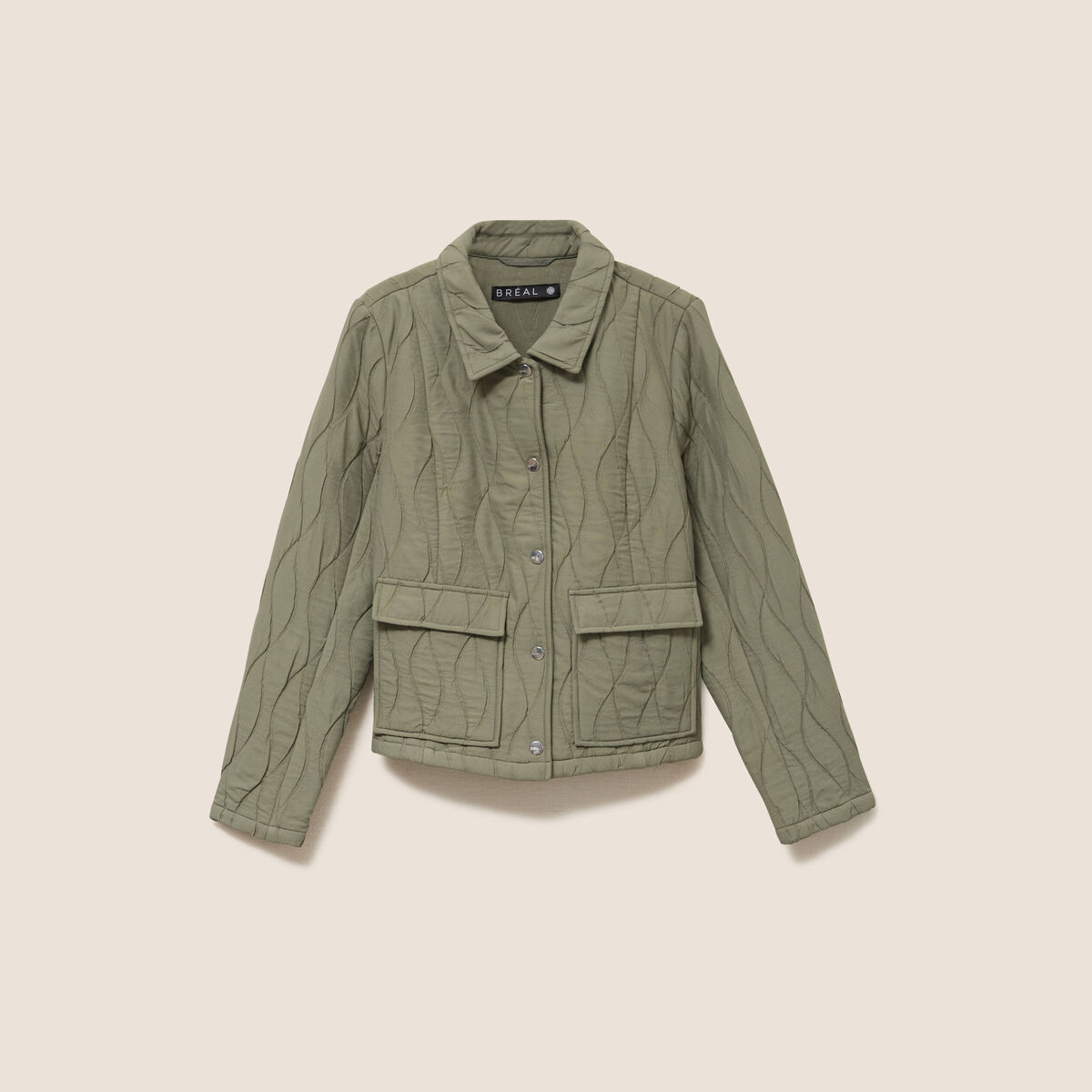 Veste courte droite manches longues vert kaki femme