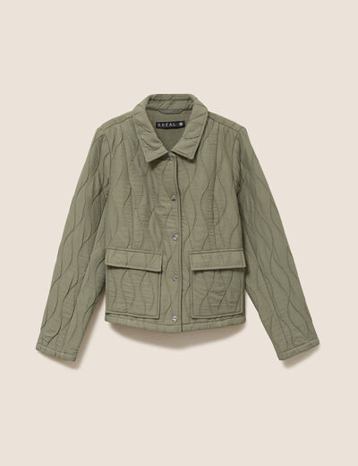 Veste courte droite manches longues vert kaki femme