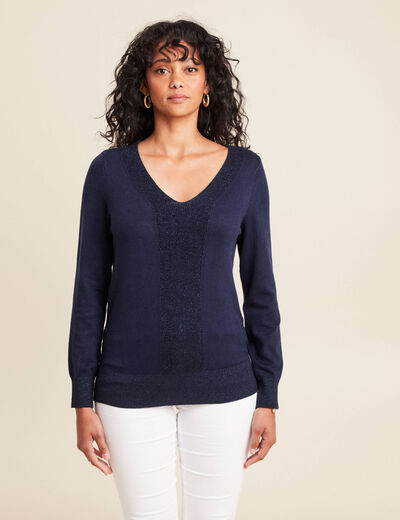 Pull manches longues bleu marine femme