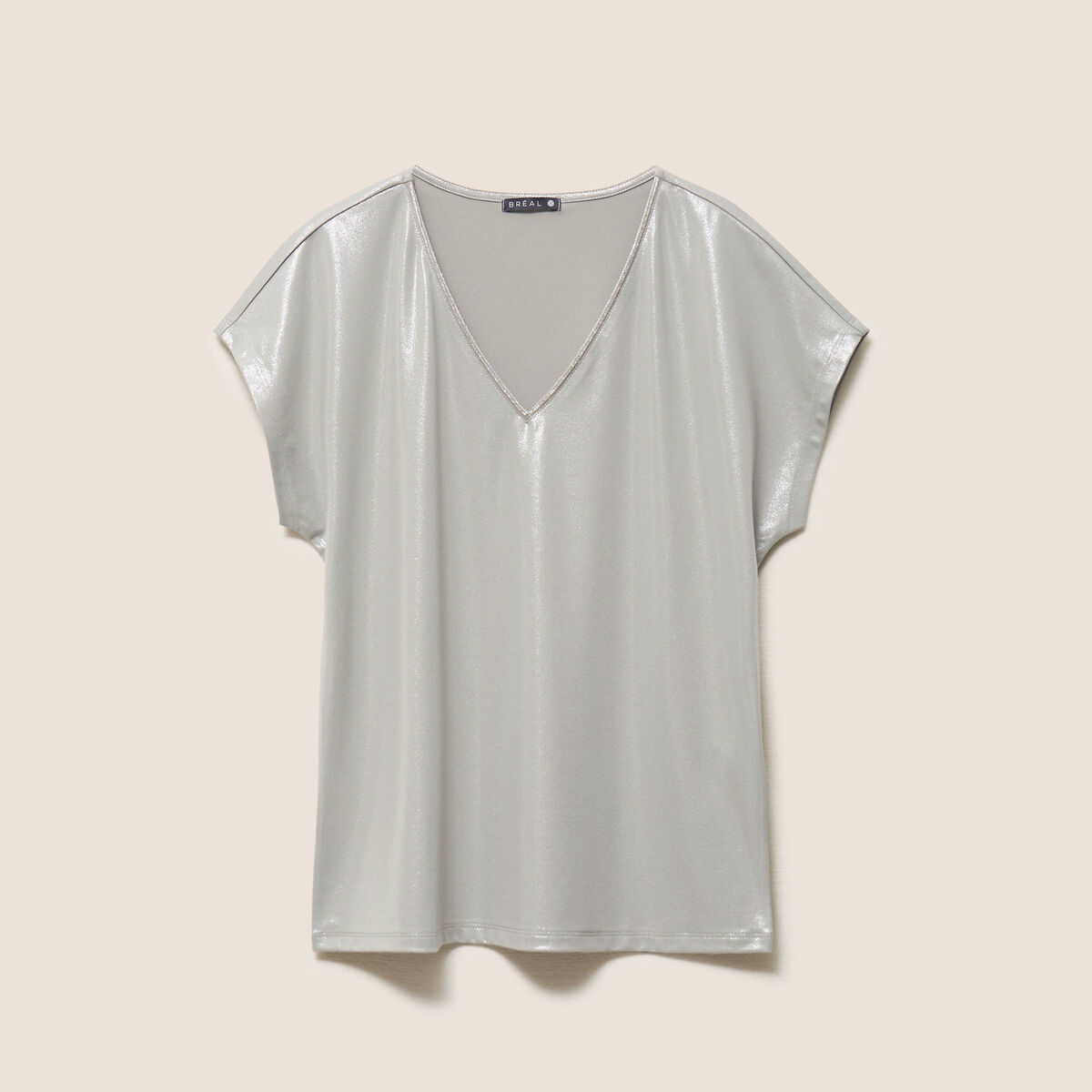 T-shirt col V manches courtes vert clair femme