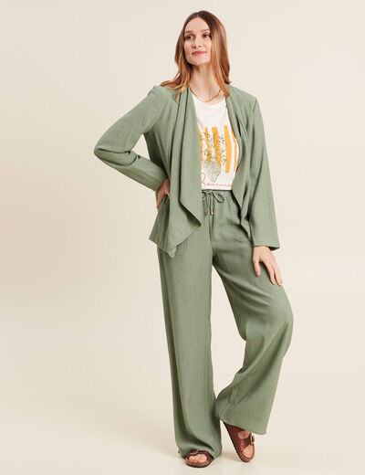 Veste fluide col cascade vert kaki femme