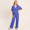 Pantalon large taille haute bleu roi femme