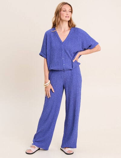Pantalon large taille haute bleu roi femme