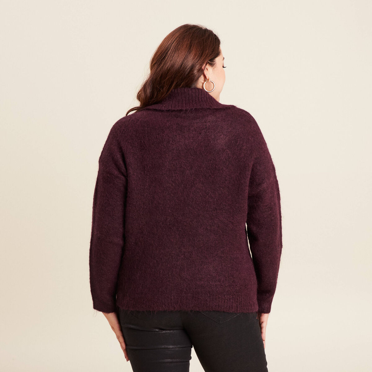 Pull manches longues col polo bordeaux femme