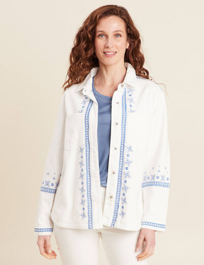 Surchemise brodée en jean blanc femme