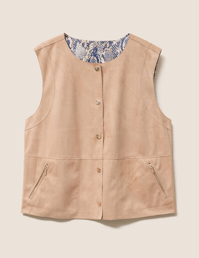 Veste r&eacute;versible cintr&eacute;e sans manches beige femme