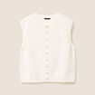 gilet droit court sans manches col rond ecru femme