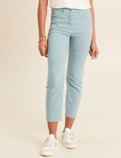 Pantalon droit taille haute 7/8ème bleu canard femme