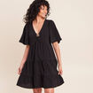 Robe courte &eacute;vas&eacute;e col v manches courtes noir femme