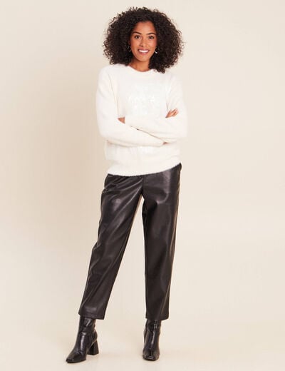 Pull col rond ecru femme