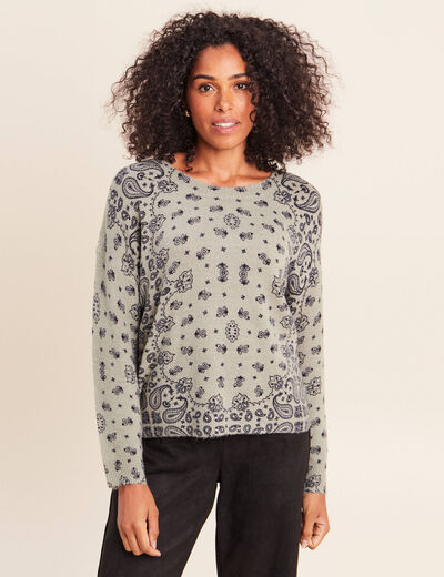 Pull col rond vert femme
