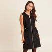 Robe sans manches col rond aspect daim noir femme