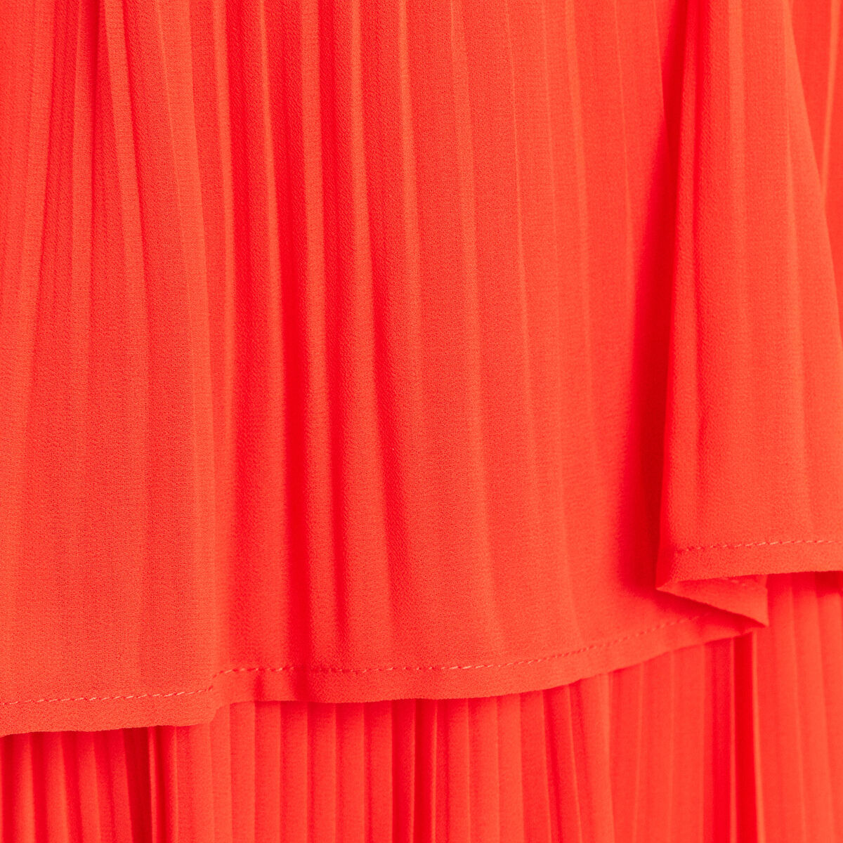 Robe pliss&eacute;e sans manches col v orange fonc&eacute; femme