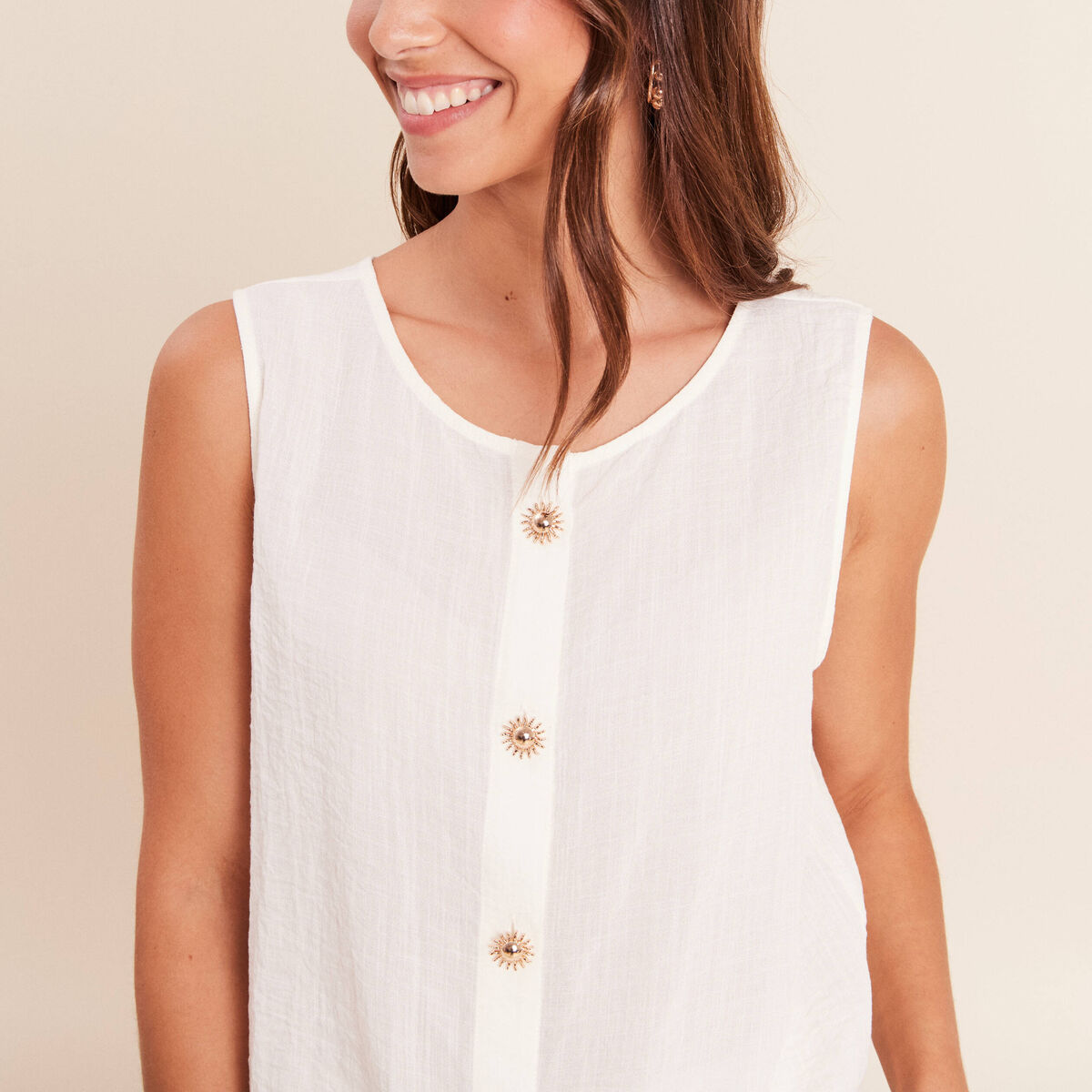 Blouse sans manches fluide ecru femme