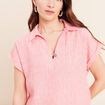Blouse manches courtes fluide rose corail femme