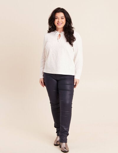 Blouse col rond nou&eacute; manches longues ecru femme
