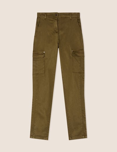 Pantalon ajusté satin 7/8ème vert olive femme