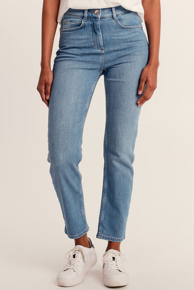 Jean droit taille haute 7/8ème denim double stone femme