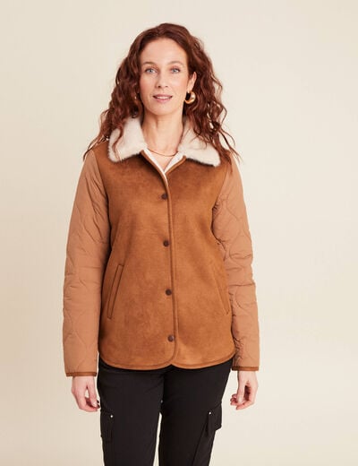Blouson suédine boutonné camel femme
