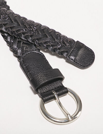 Ceinture tressée à paillettes noir femme