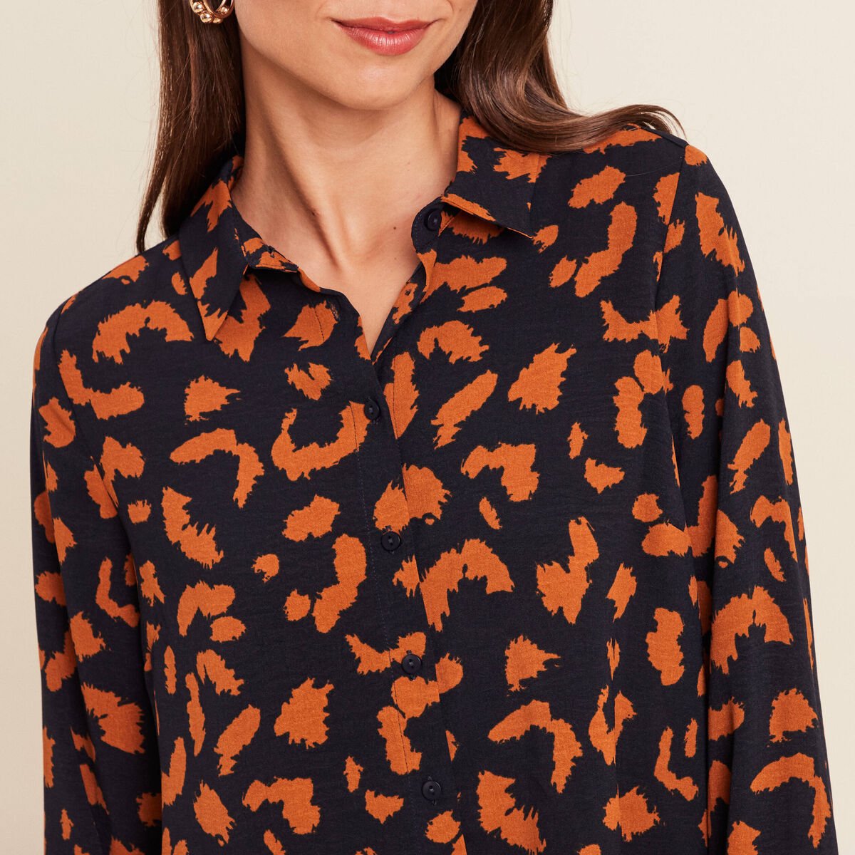 Chemise manches longues marron cognac femme