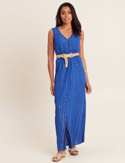 Robe longue évasée bleu electrique femme