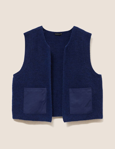 Gilet sans manches aspect laineux bleu marine femme