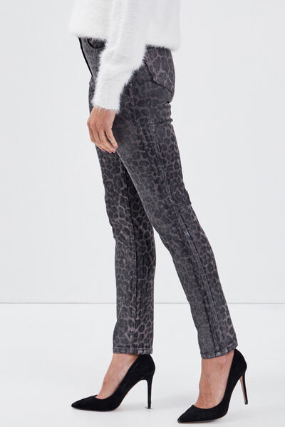 Pantalon ajusté taille haute gris foncé femme