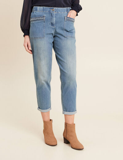 Jean paperbag détails tressés denim double stone femme