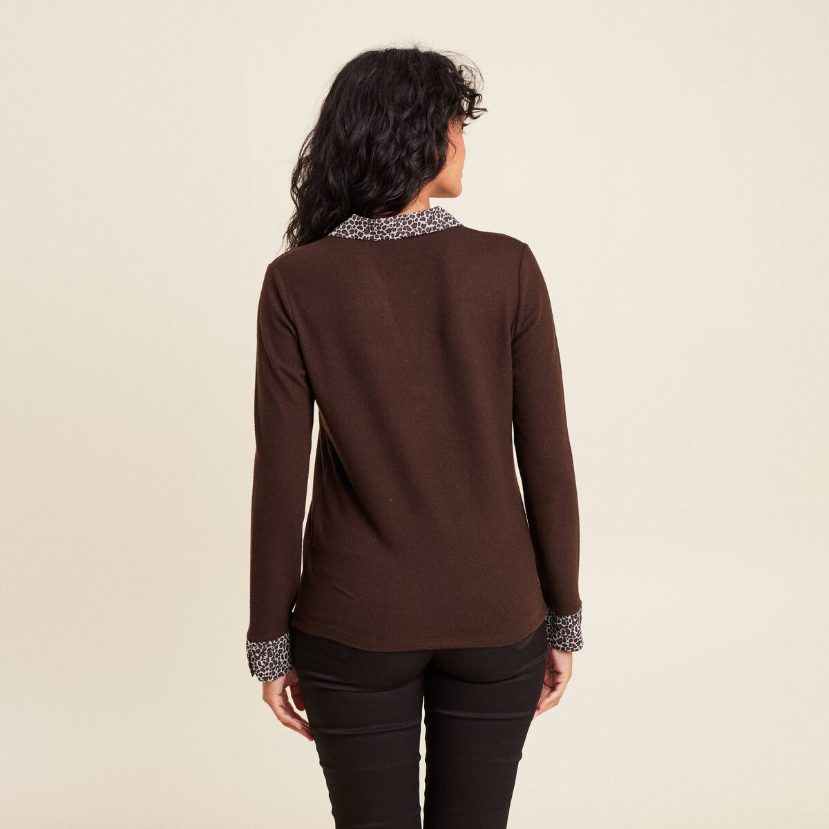 T-shirt manches longues marron foncé femme