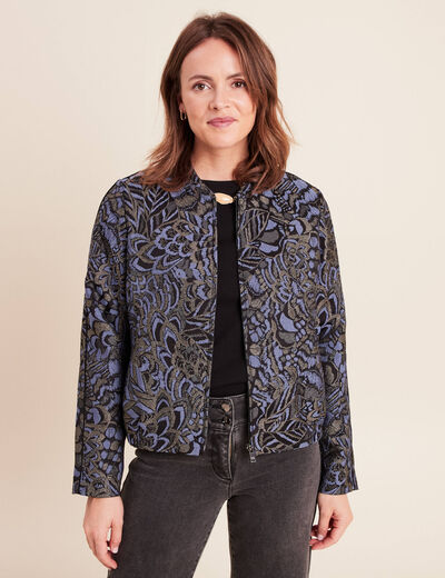 Veste bas resserr&eacute; manches longues bleu femme
