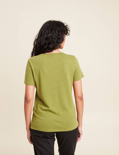 T-shirt manches courtes col en V vert femme