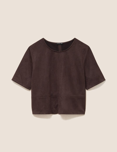 Top en suedine marron fonc&eacute; femme