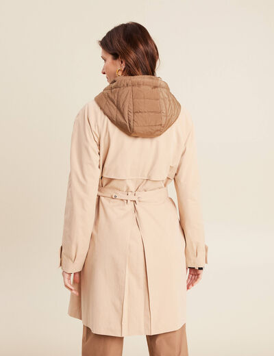 Trench ceinturé à capuche beige femme