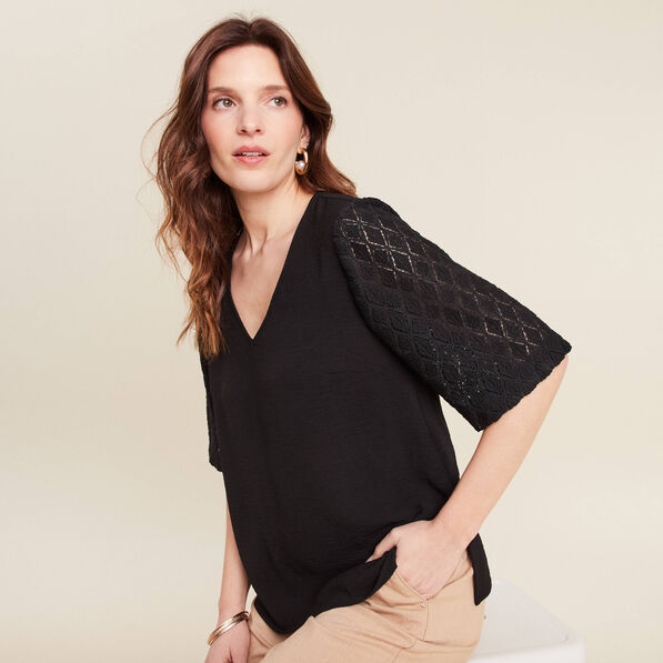 Blouse manches 3/4 noir femme
