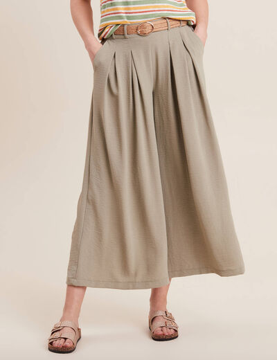 Pantalon jupe-culotte large vert clair femme
