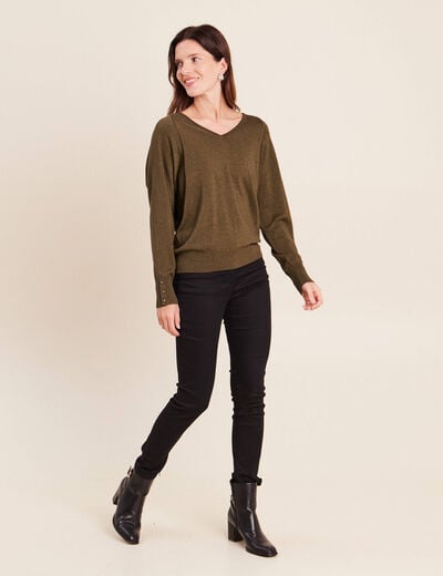 Pull manches longues vert kaki femme