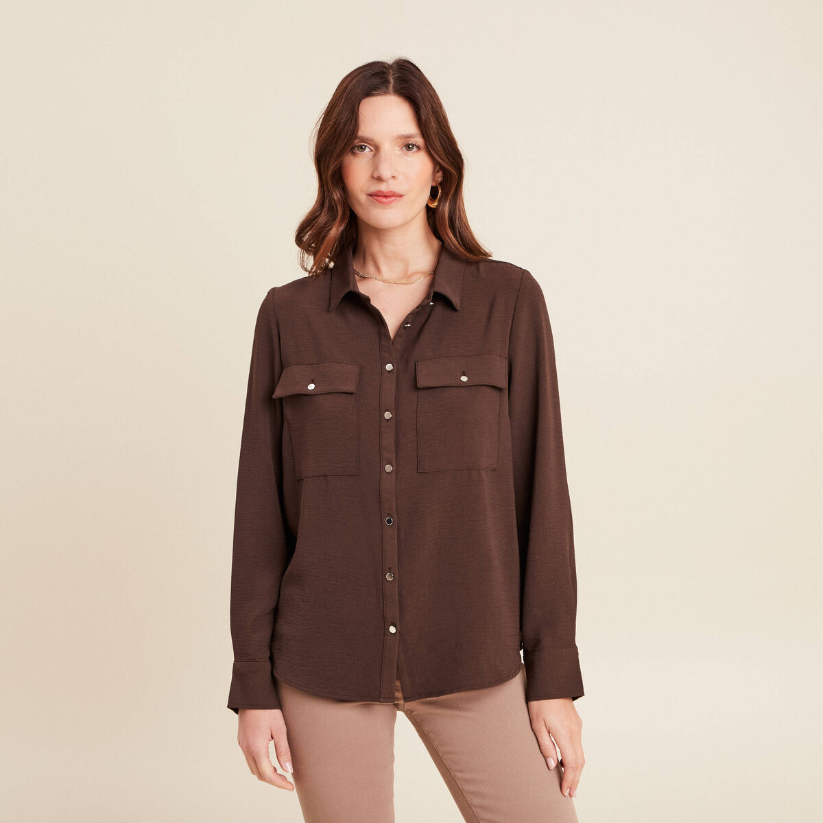 Chemise manches longues marron femme