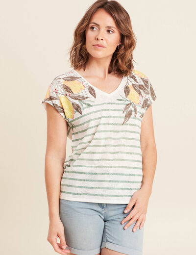 T-shirt col V manches courtes jaune citron femme