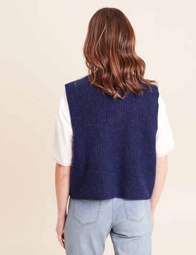 Gilet sans manches aspect laineux bleu marine femme