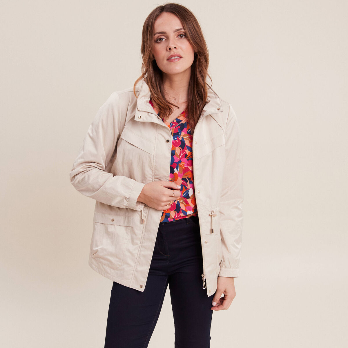 Parka d&eacute;perlante cintr&eacute;e lien &agrave; coulisse sable femme
