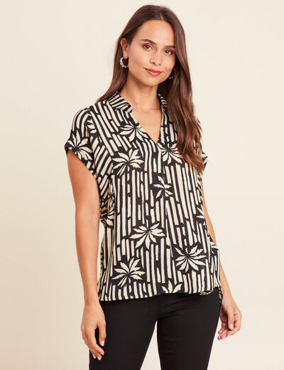Blouse en voile col v manches courtes noir femme