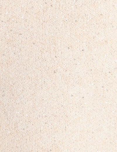 Pull col rond &agrave; sequins beige femme