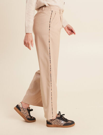 Pantalon taille haute beige femme