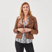 Veste esprit motard zipp&eacute;e marron fonc&eacute; femme