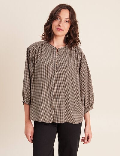 Chemise ample col rond manches longues noir femme